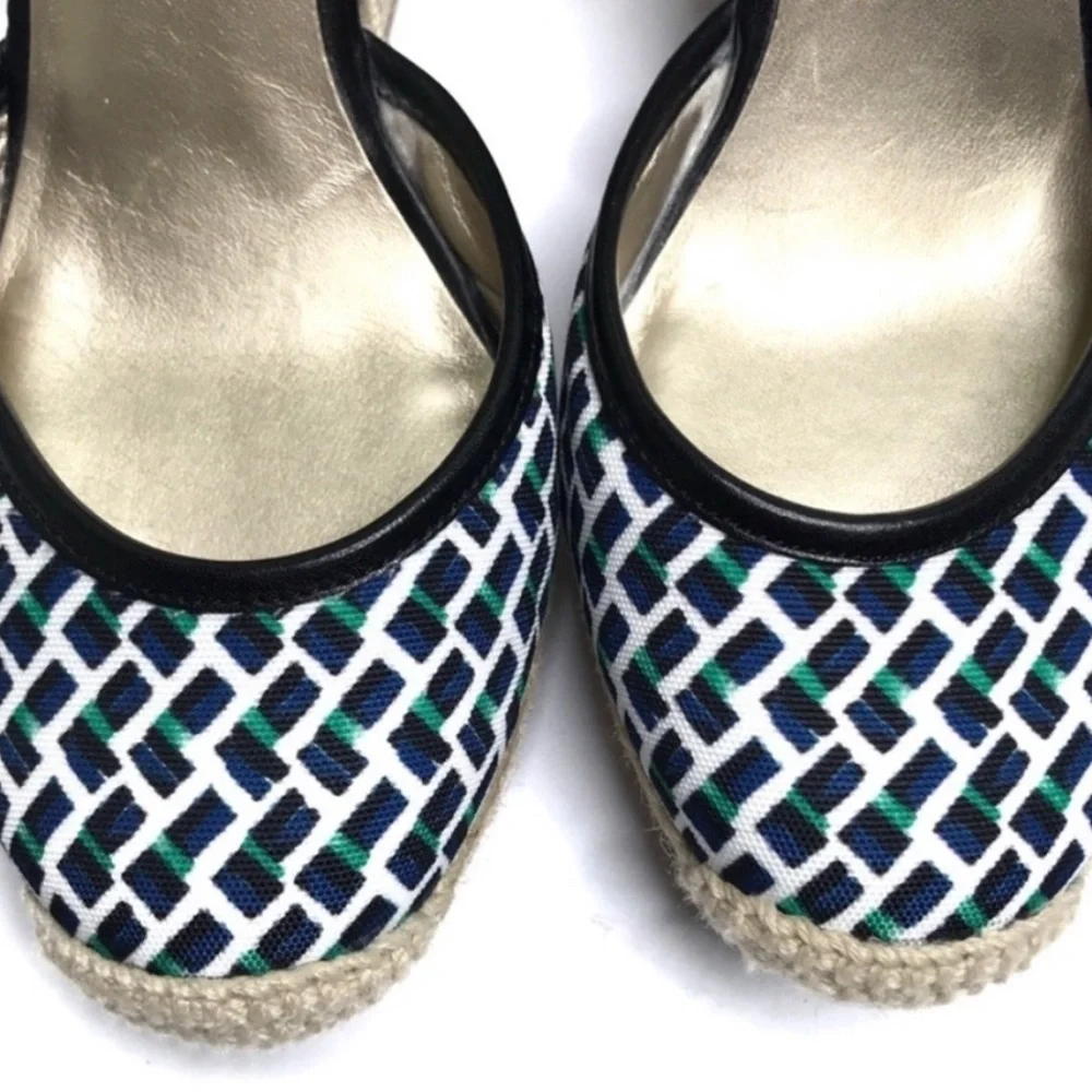 White House Black Market Woven Wedge Espadrilles with Black Accents